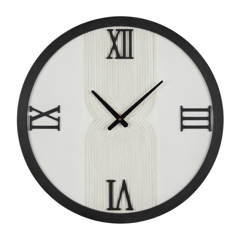 White Wood Art Deco Inspired Line Art Geometric Decorative Wall Clock with Black Accents