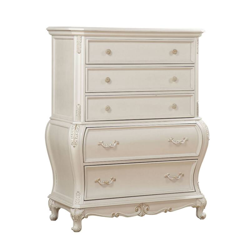 Wooden Drawer Chest with Five Drawers, Pearl White