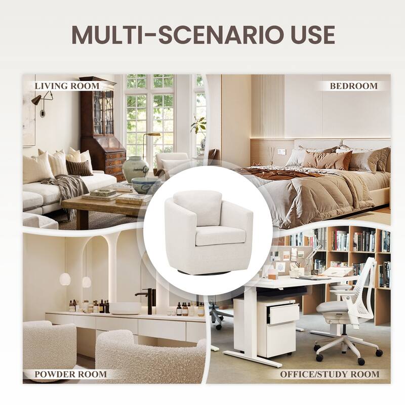 Velvet Barrel Swivel Chair - Round Bouclé Accent with Brass Base, Ready-to-Use for Living Rooms & Reading Corners