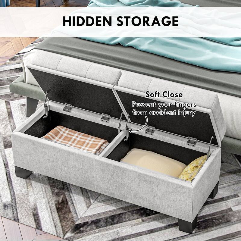 46" Storage Ottoman Bench, Upholstered End of Bed Bench with Steel Frame, Button Tufted Storage