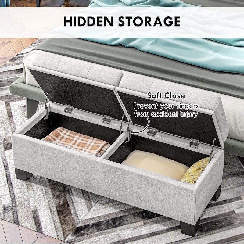 HOMCOM 46" Storage Ottoman Bench, Upholstered End of Bed Bench with Steel Frame