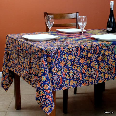 Mandala Floral Peacock Cotton Tablecloth Rectangle - Vibrant Colors - Multiple Designs