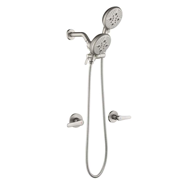 Wall Mount Shower Faucet with Handheld Shower Brass 5-Setting Spray Dual Head Shower System with Rough-in Valve - Brushed Nickel