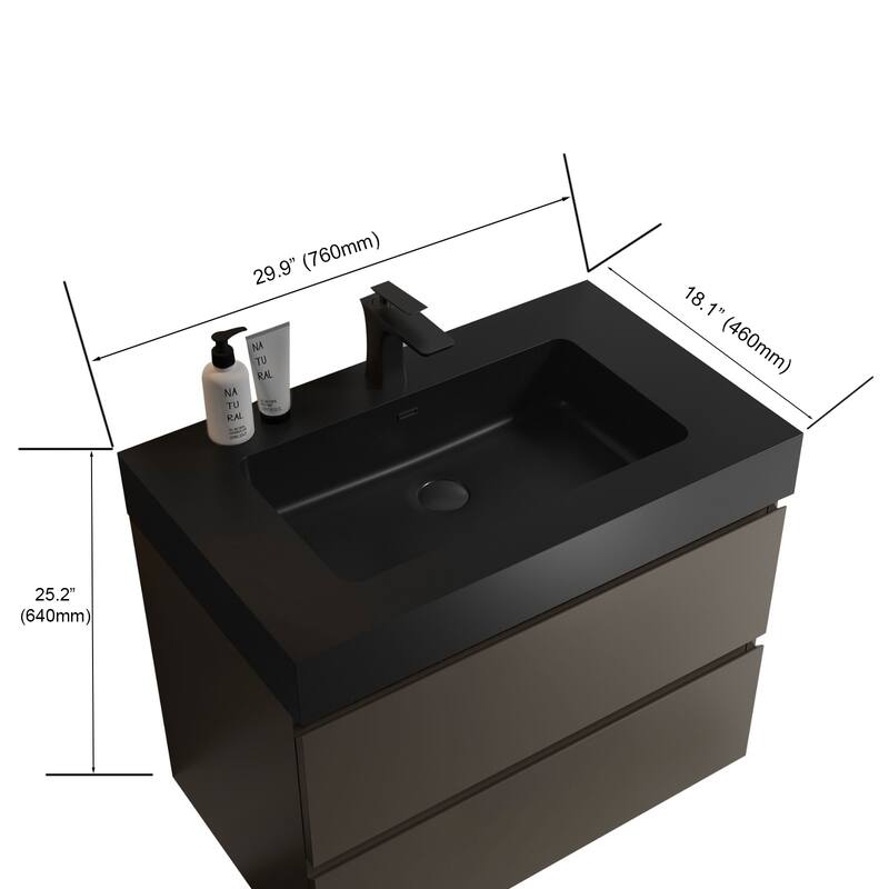 GDFStudio - Naomi Modern Floating Bathroom Vanity with Soft-Close Drawers and Pre-Assembled One-Piece Sink Basin