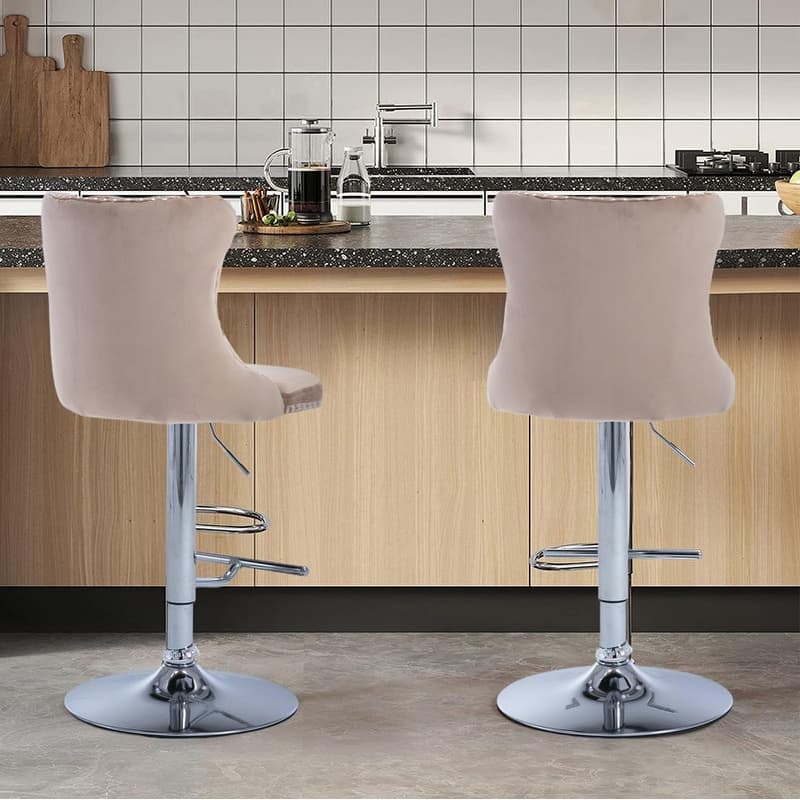 Velvet Upholstered Nailheads Tufted Swivel Bar Stools (Set of 2)