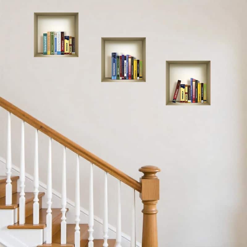 HomeRoots Set of Three Tisha Niche 3D Square Peel and Stick Wall Decals - Brown - 12 in. x 12 in. x 0.04 in.