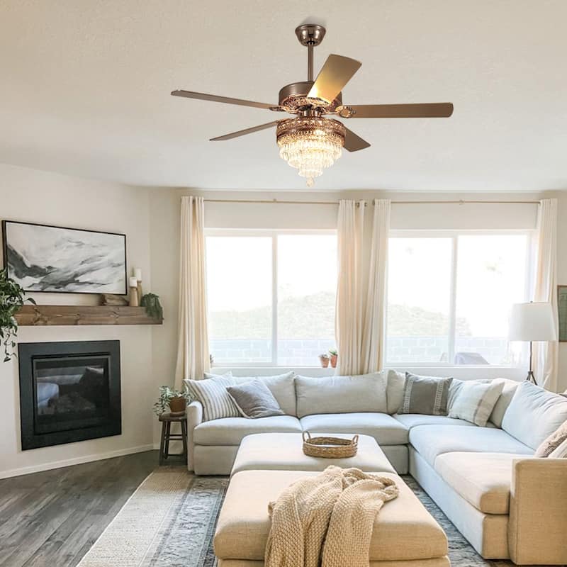 52" or 62" Crystal Ceiling Fan with Lights, Chandelier Ceiling Fans Lights with 6-Speed, APP Control, Dimmable, Timer