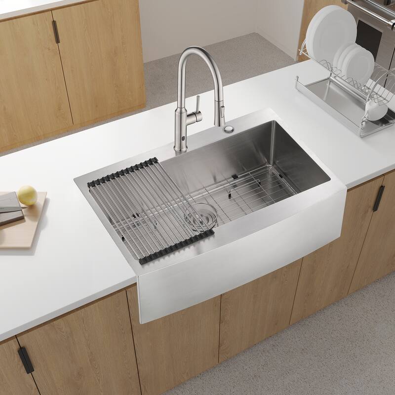Farmhouse Apron Single Bowl Stainless Steel Kitchen Sink - Brushed Nickel