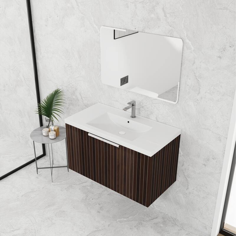 BNK 24"/30"/36" Single Sink Bathroom Vanity with Soft Close Door, Modern Floating Vanity