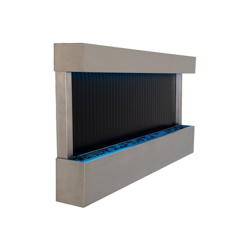 XBrand 47" Indoor Wall-Mounted steel/Black Glass Waterfall Fountain