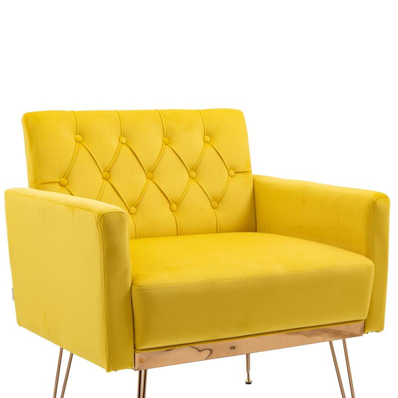 Velvet Upholstered Armchair Single Sofa Modern Tufted Reading Chairs Gold Metal Leg Wingback Chairs for Living Room Bedroom