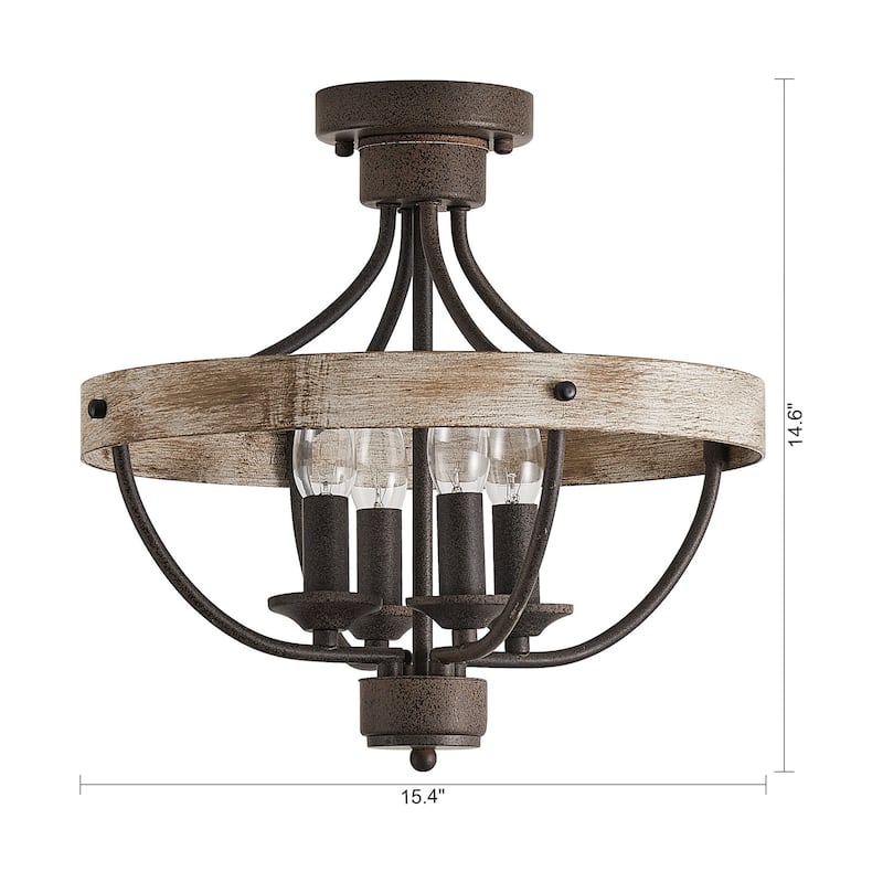 15.4" Rustic 4-Light Oil-Rubbed Bronze Wood Semi-Flush Mount Ceiling Light - 15.4 in. D x 15.4 in. W x 14.6 in. H