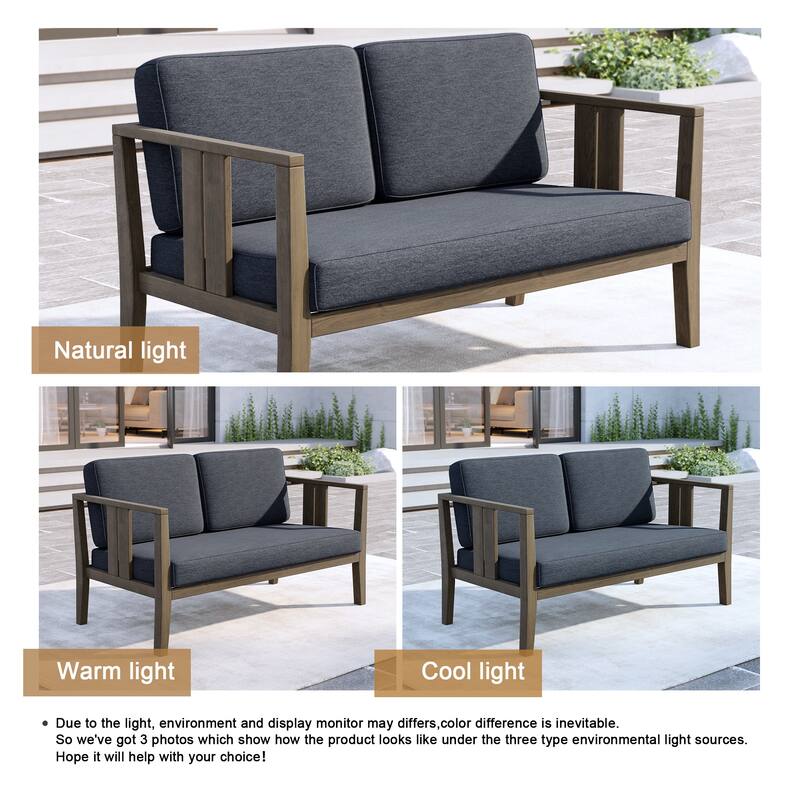 Outdoor Teak Solid Wood Patio Furniture Set Loveseat Armchair Table Collection