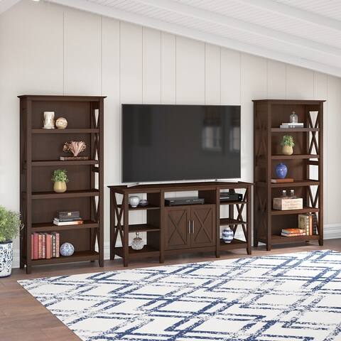Tall Farmhouse TV Stand with 2 Bookcases