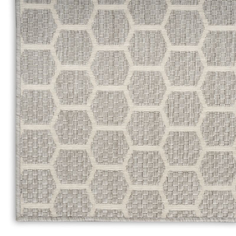 HomeRoots Geometric Modern Runner Outdoor Rug - 12' Runner - Grey/Ivory - 12' Runner