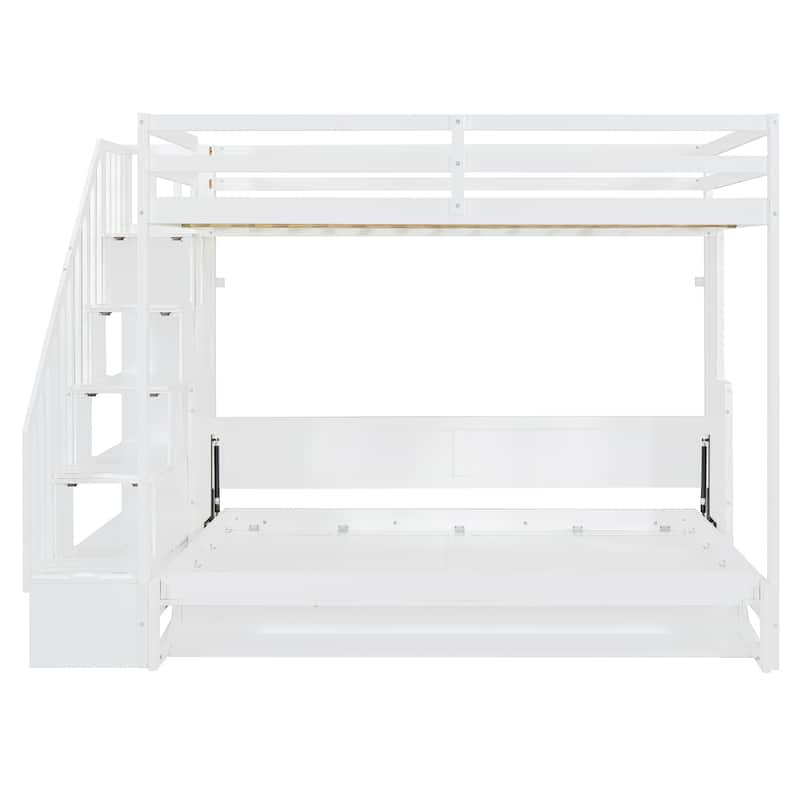 Roomfitters Full Over Full Murphy Bunk Bed with Hydraulic Lift, Foldable Desk and Storage Cabinet