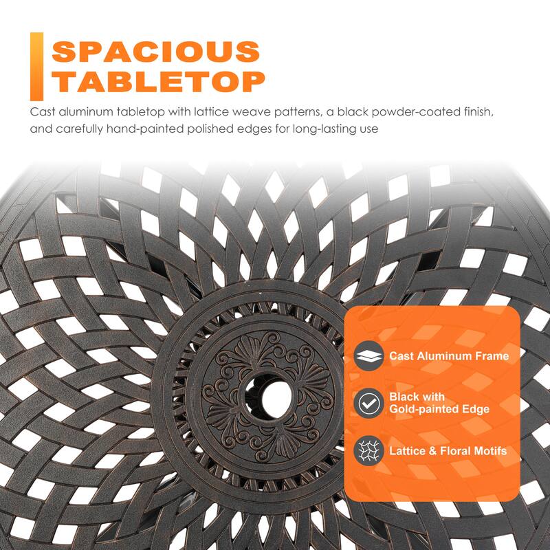 Outdoor 31'' Round Cast Aluminum Bistro Table with Umbrella Hole