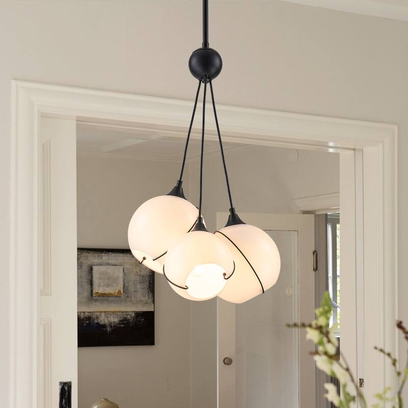 Classic Elegant Milky White Glass Globe Cluster Chandelier - 3 Bulbs