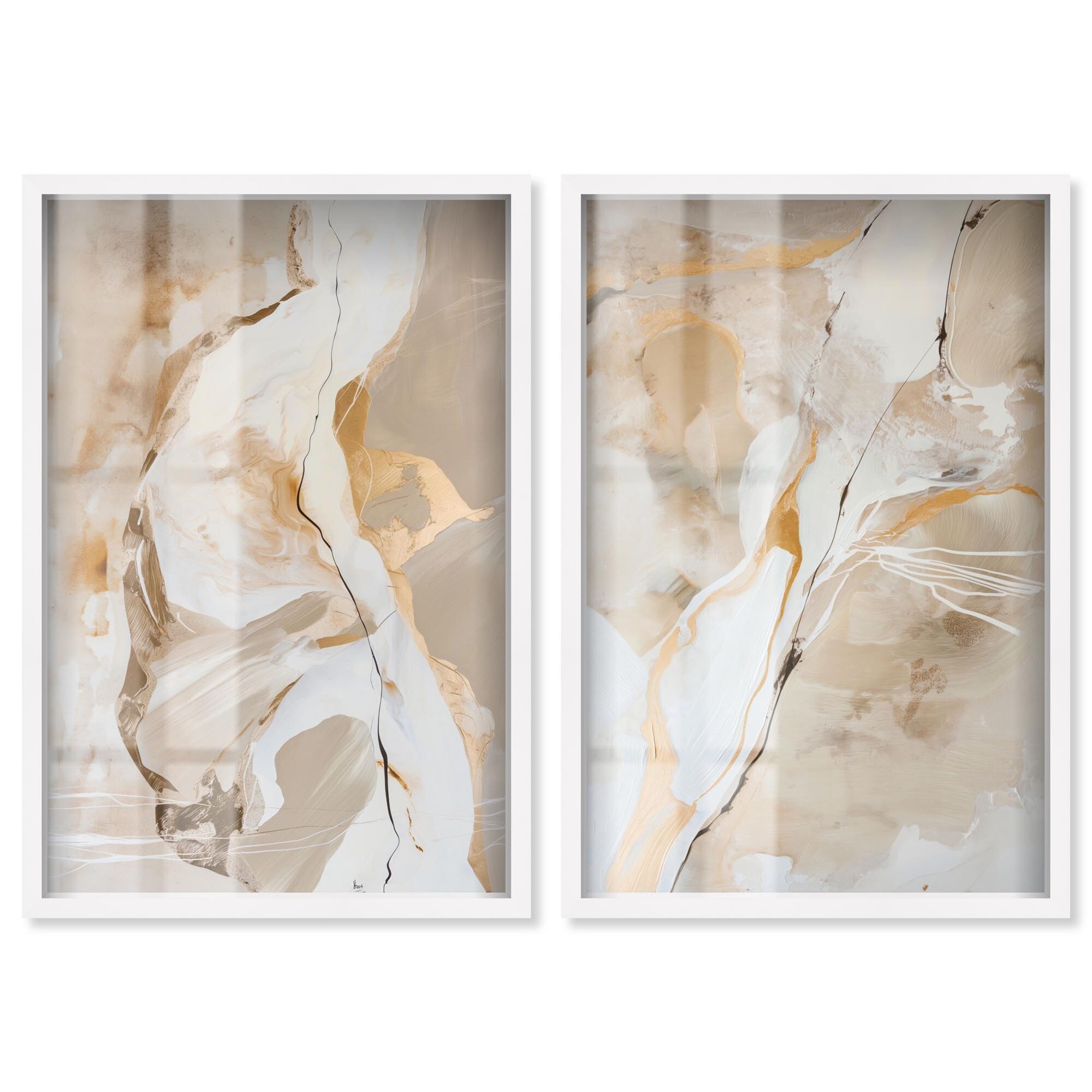 Luxe Abstract Duo Gold Art 2 Panel Set Shadowbox Print by Art Remedy