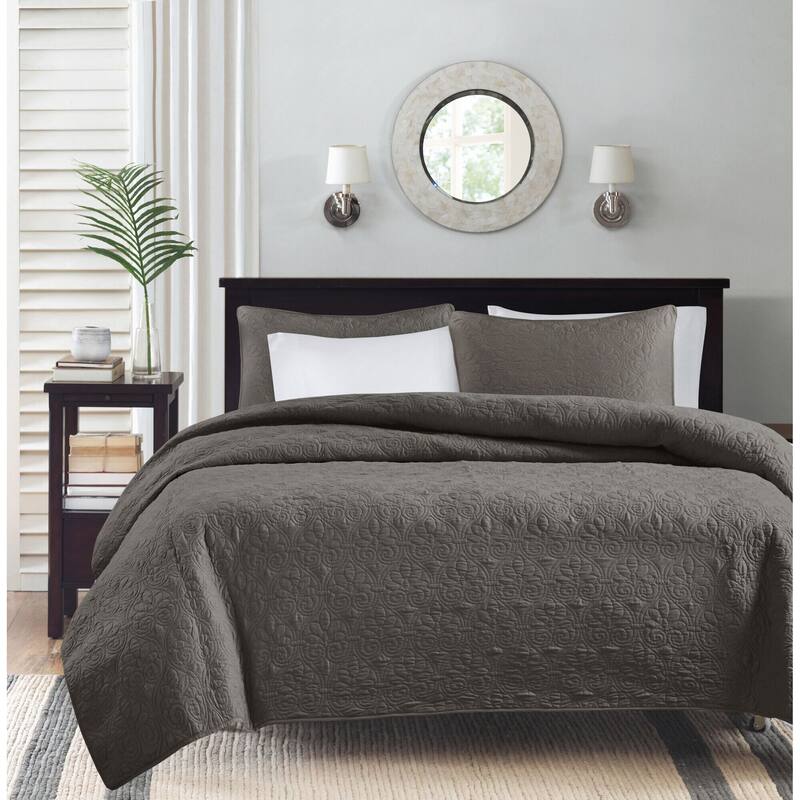 Madison Park Mansfield Reversible Quilt Set - Dark Grey - Full - Queen