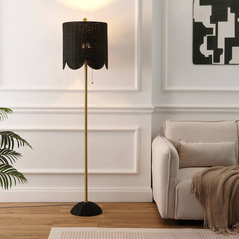 Joel 63.5" Rattan/Metal LED Floor Lamp with Pull Chain, By JONATHAN Y - 1-Light