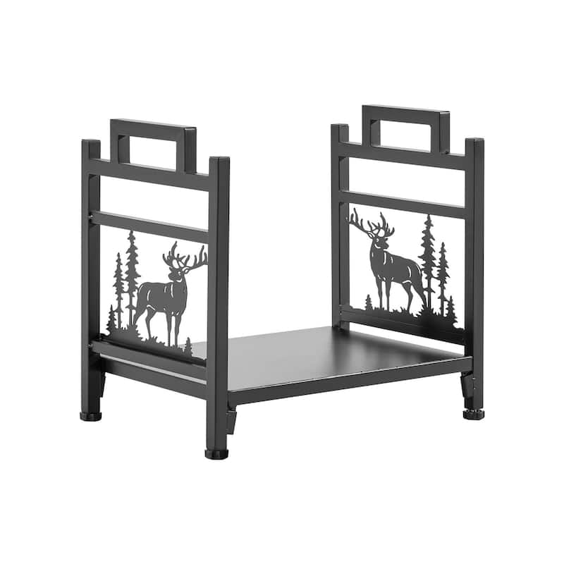 Black Portable Firewood Rack with Removable Canvas Carrier 1.5 ft Heavy-Duty Steel Construction - 17.72”L x 12.40”W x 16.34”H