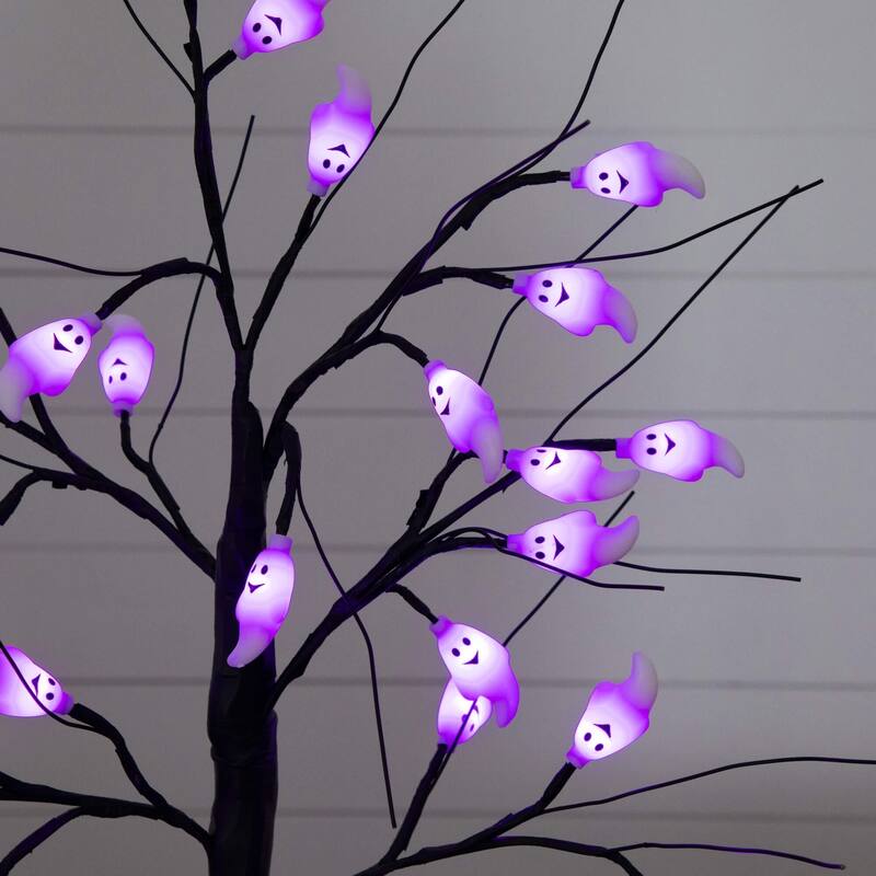 Pre-Lit Ghost Artificial Halloween Twig Tree - 2' - Purple LED Lights