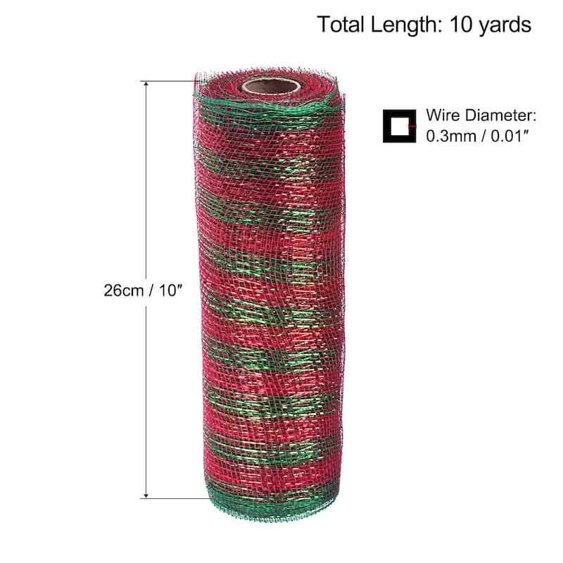 1 Roll PP Burlap Mesh 10" x 10 Yard Tinsel Foil Stripe Wrapping Ribbon - Green+Red
