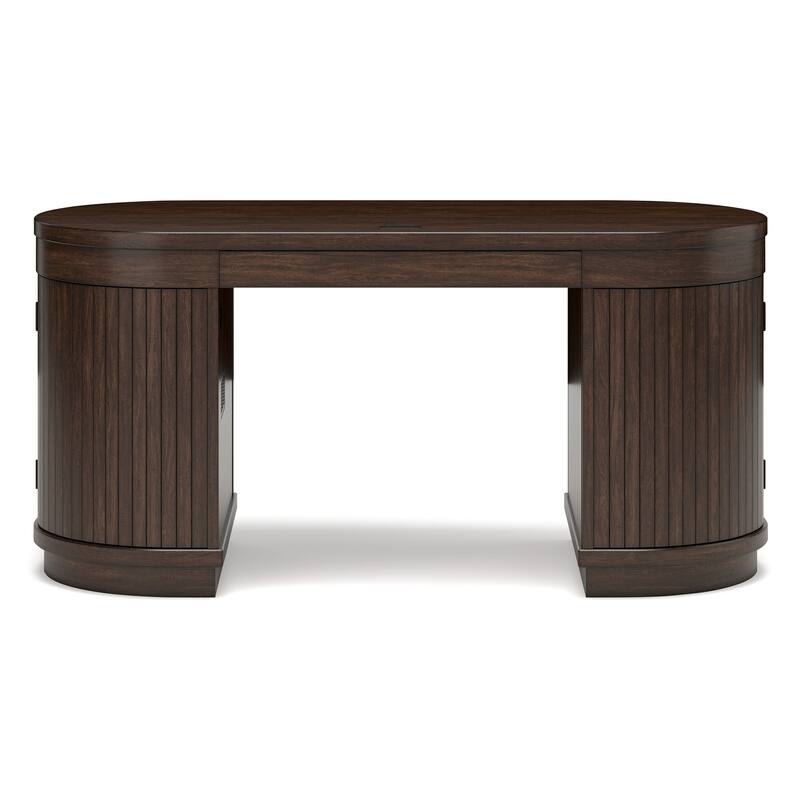 Jeno Home Office Desk, 2 Half Round Ribbed Doors, Brown Wood 63 Inch