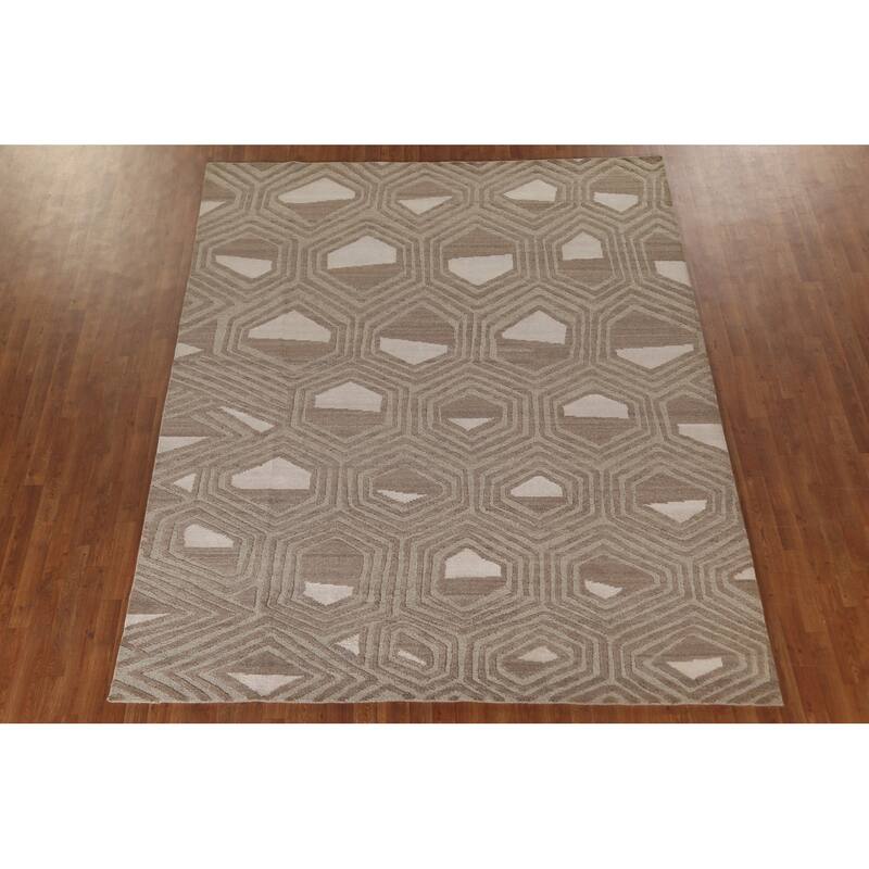 All-Over Geometric Modern Area Rug Handmade Wool Carpet - 8'1"x 9'10"