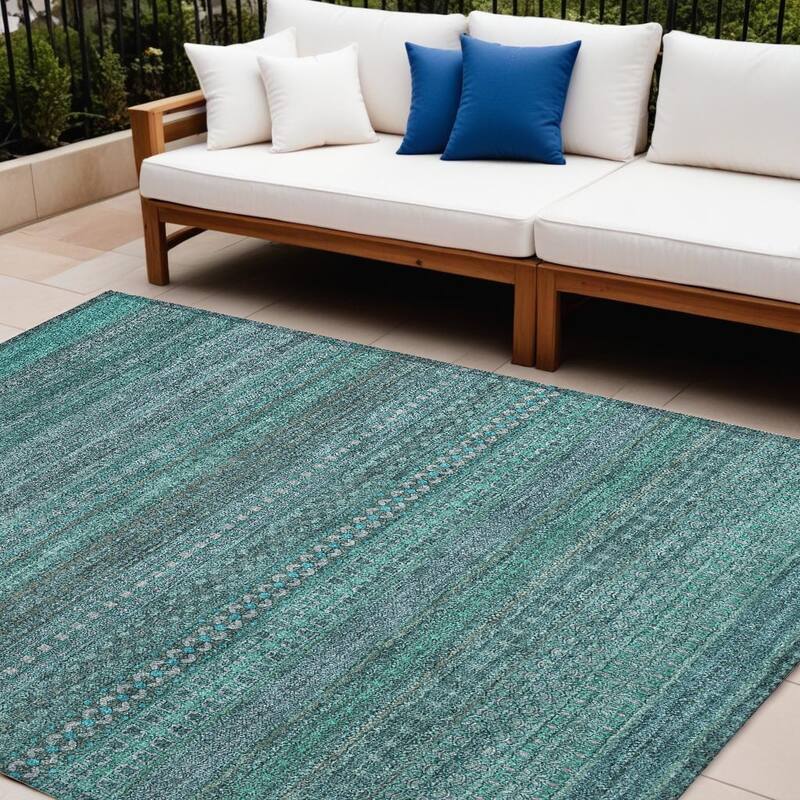Almove Stripe Weather Resistant Blended Style Outdoor Rug - 8' X 10' - Green