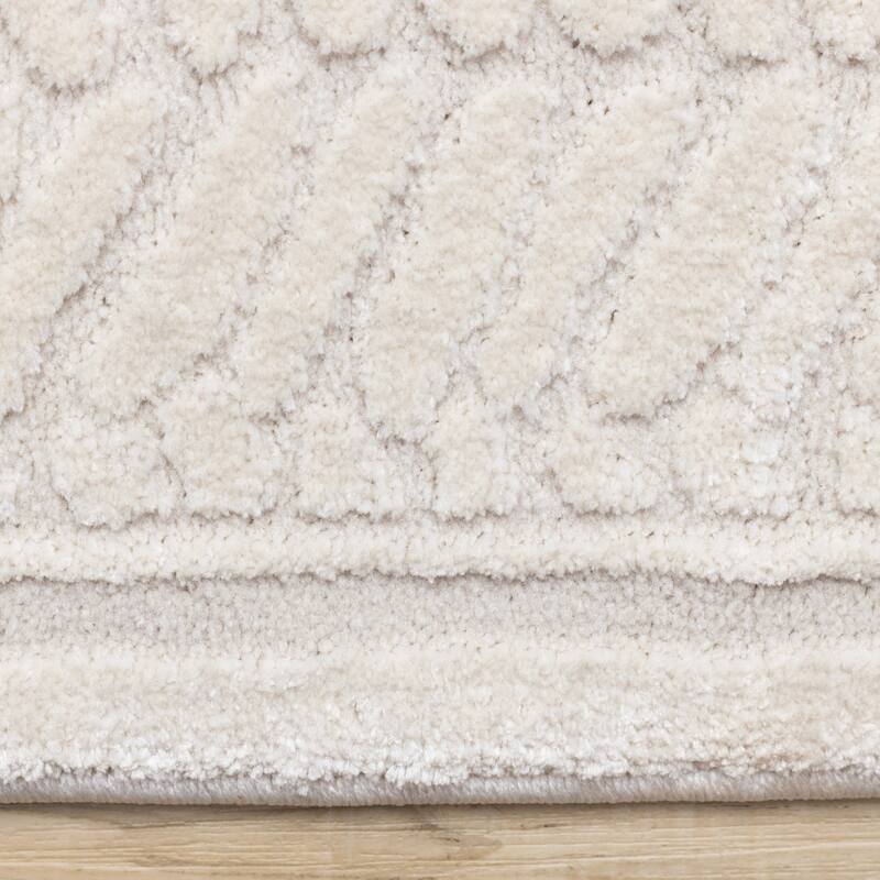 Ellie Collection - High-Low Textured Soft Polyester Cream Area Rug