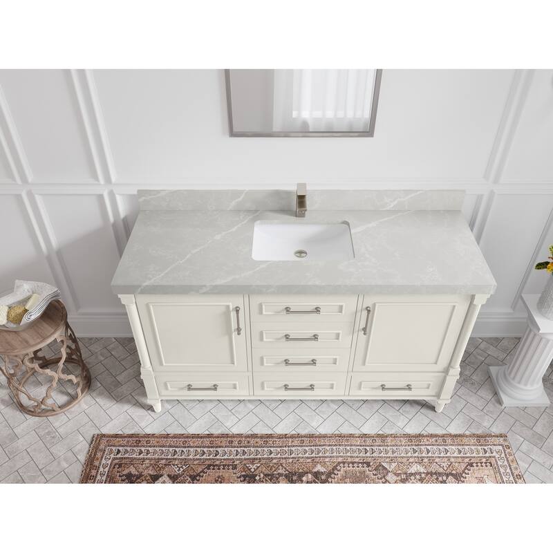 Willow Collections 60 in. W x 22 in. D Aberdeen Single Bowl Sink Bathroom Vanity with Countertop - 2" Pearl Gray - Ivory