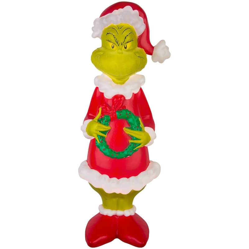 Gemmy Lighted Blow Mold Outdoor Decor Grinch w/Wreath Grinch, Multicolored