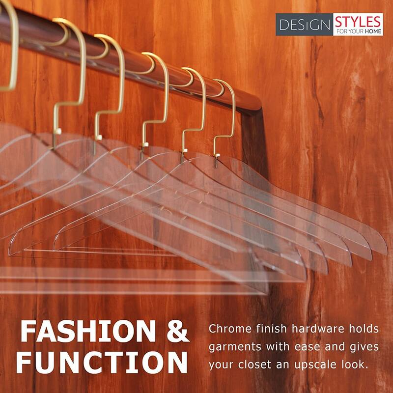 DesignStyles Clear Acrylic Clothes Hangers w/Pants Bar - 10 Pk