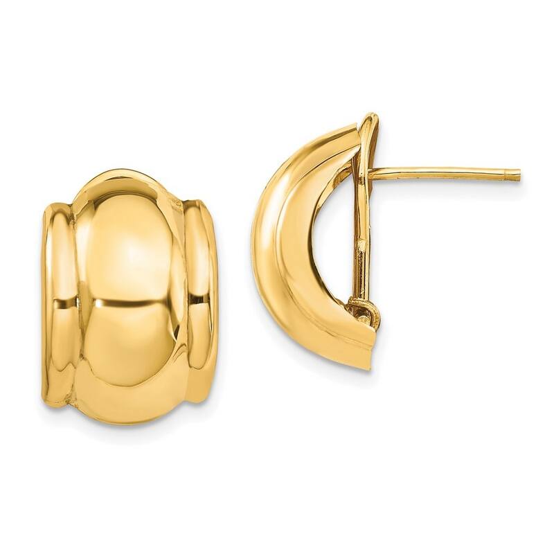 Curata 14k Yellow Gold Polished Domed Omega Back Post Earrings 17x12mm