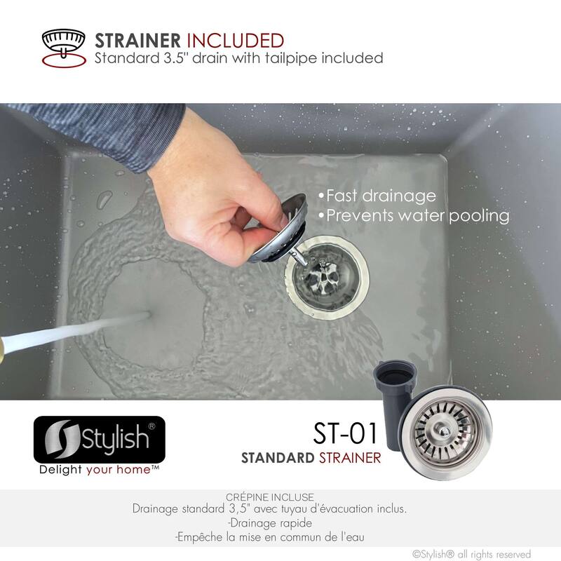 STYLISH 25 inch Single Bowl Dual Mount Composite Granite Utility Sink