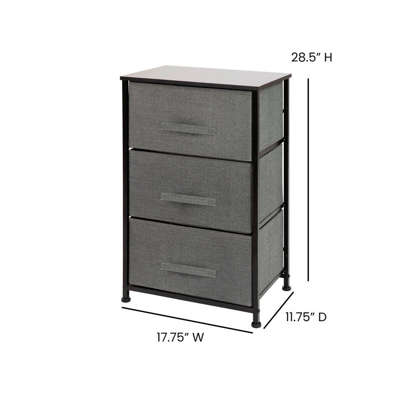 3 Drawer Vertical Storage Dresser with Wood Top & Fabric Pull Drawers