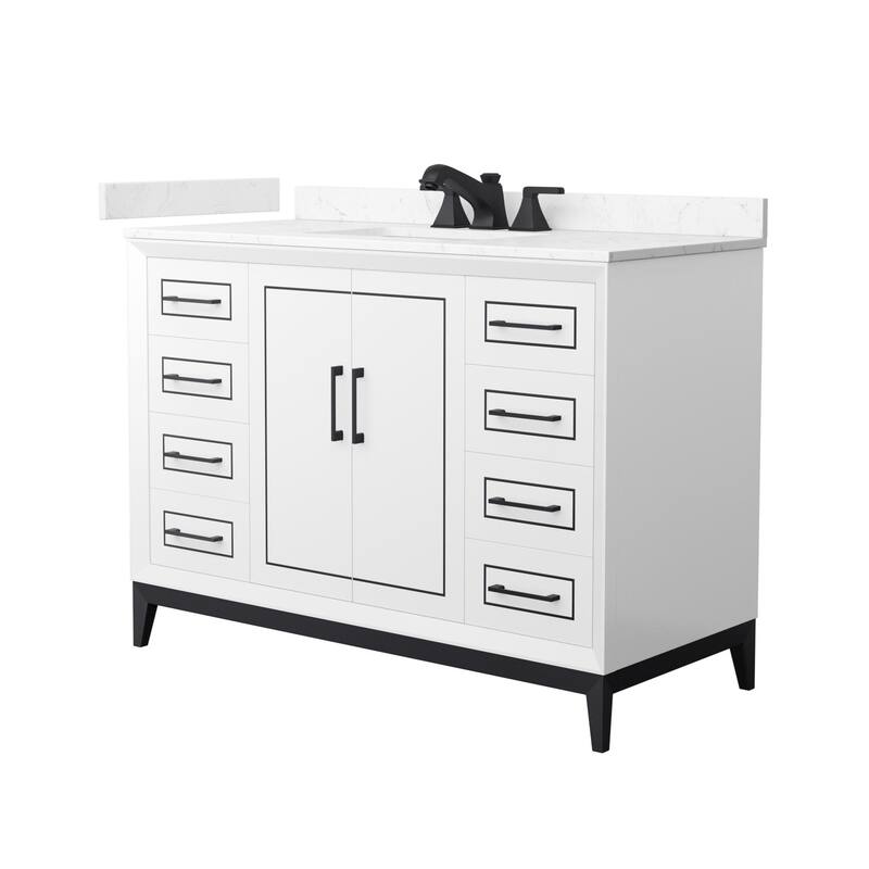 Wyndham Collection WCH5151-48S-VCA-US3MXX Marlena 48" Free Standing - White / Carrara Cultured Marble Top / Matte Black