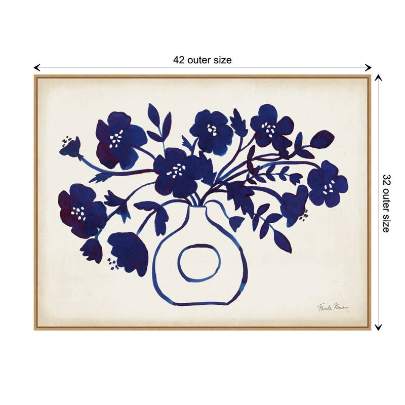 Modern Blue Vase II by Farida Zaman Framed Canvas Wall Art Print - Sylvie Maple - 42 x 32 in - Plastic - Natural