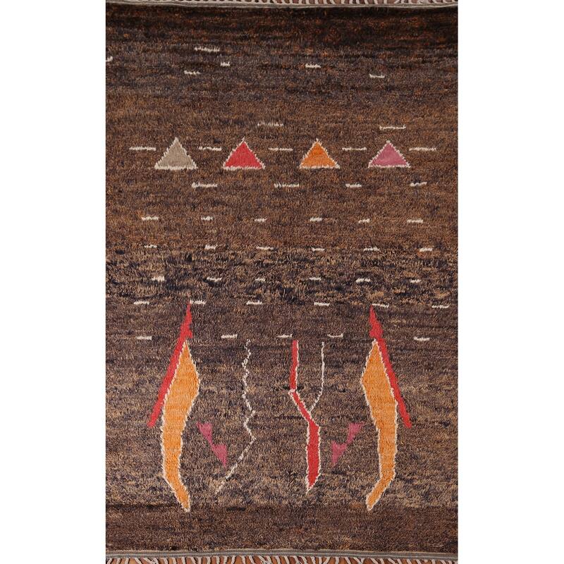 Brown Plush Moroccan Area Rug Hand-Knotted Wool Carpet - 5'10" x 9'6"