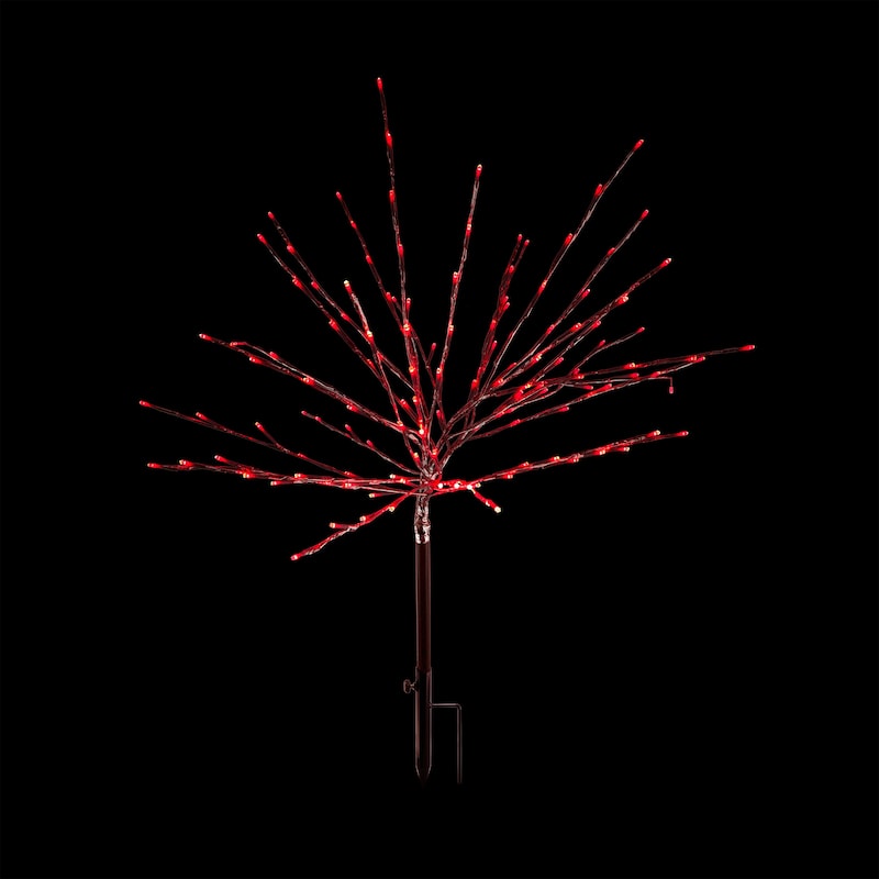 Alpine Corporation 39"H Indoor/Outdoor Metallic Foil Tree Stake Holiday Decoration with Green LED Lights