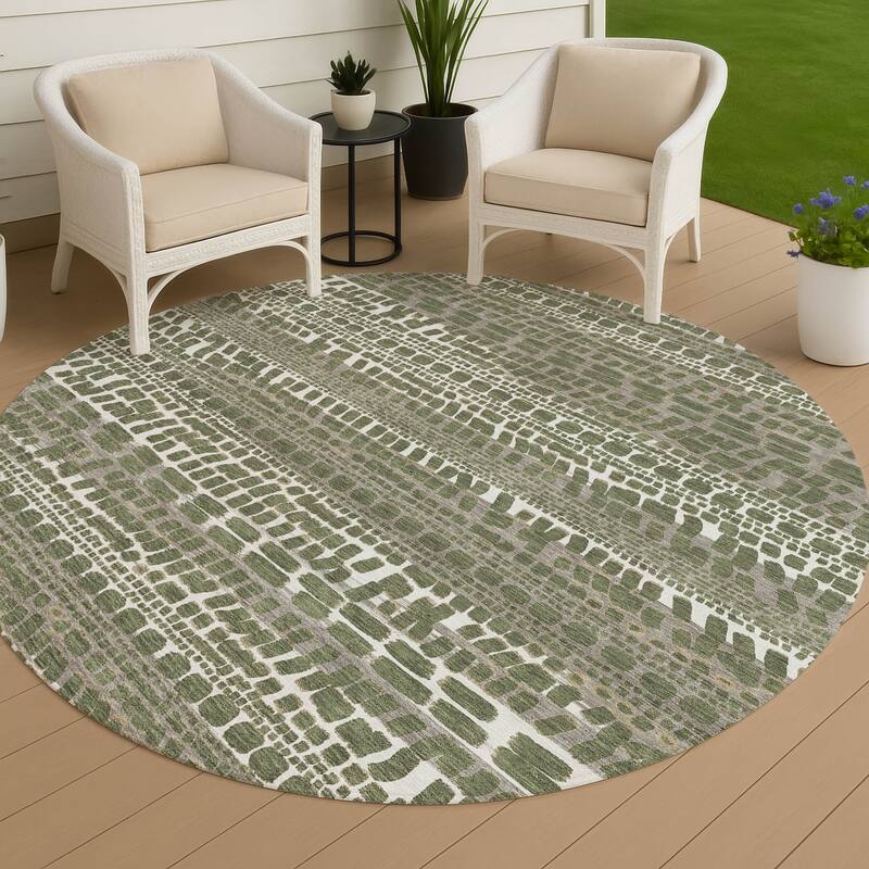 Machine Washable Indoor/ Outdoor Modern Winfield Chantille Rug - Olive - 8' x 8'