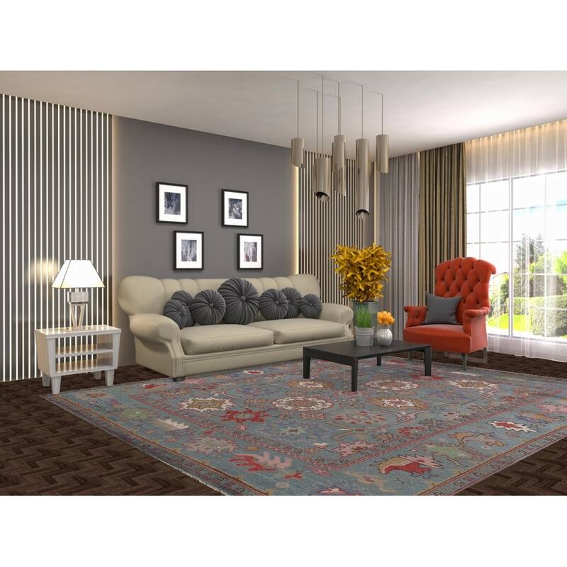All-Over Oushak Oriental Area Rug Hand-Knotted Wool Carpet - 8'2"x 9'10"