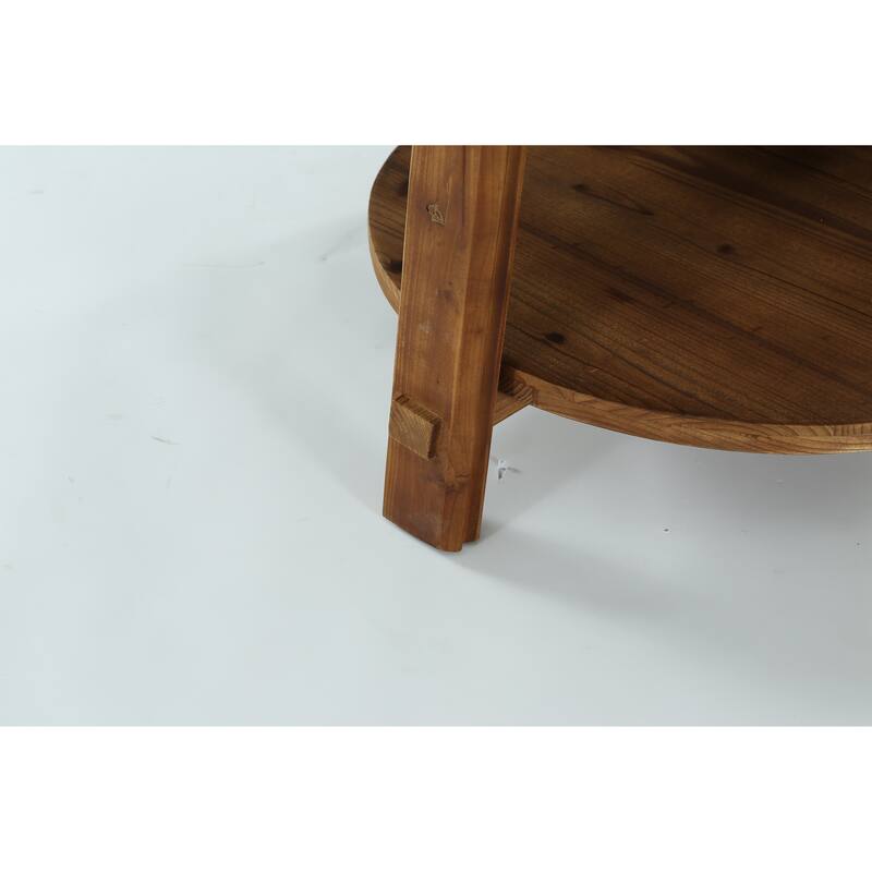 31.5" Solid Wood Coffee Table with 2-Tier Storage