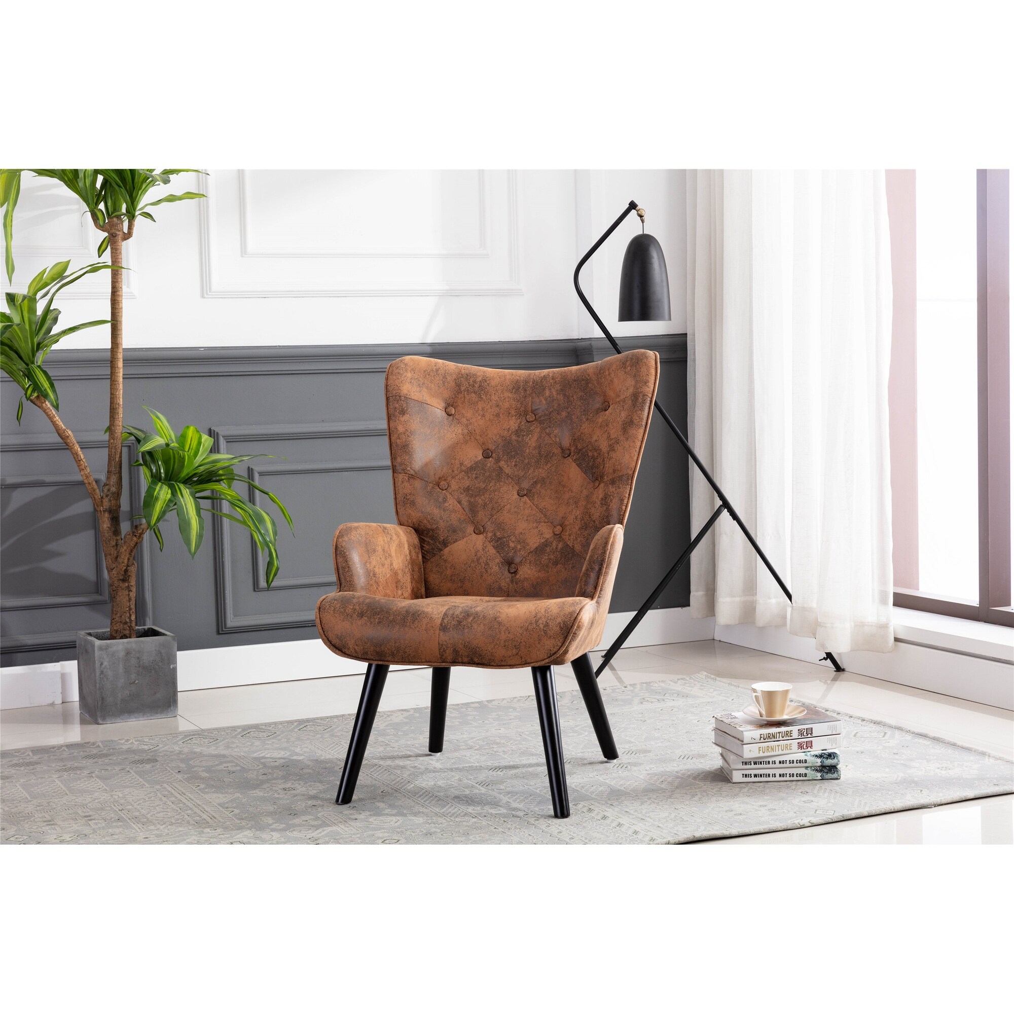 Living Room Metal Frame Accent Chair Modern Microfiber Fabric