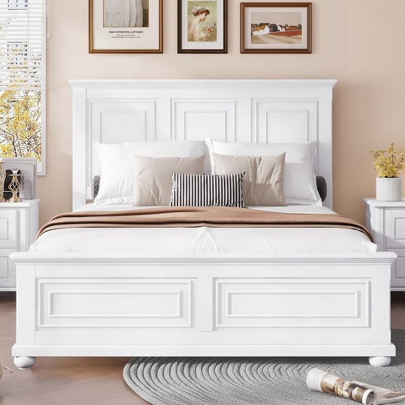 Pinewood Bed with Strengthened Bed Frame - White - Queen