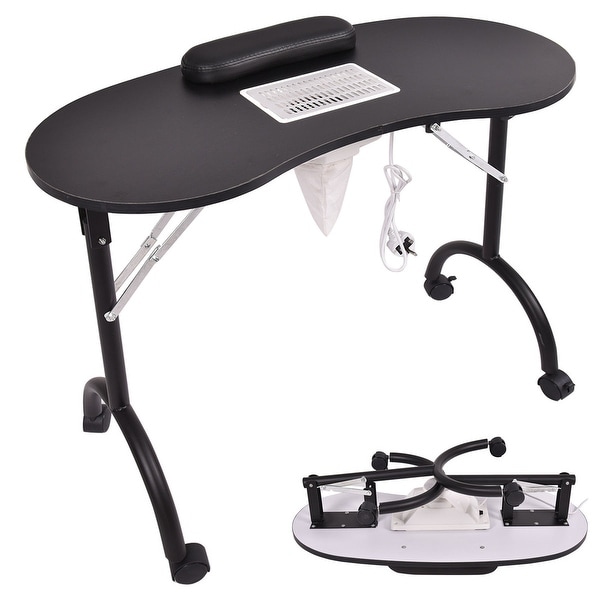 Costway Black Folding Portable Vented Manicure Table Nail Desk Salon Spa With Fan Bag Overstock 18266943