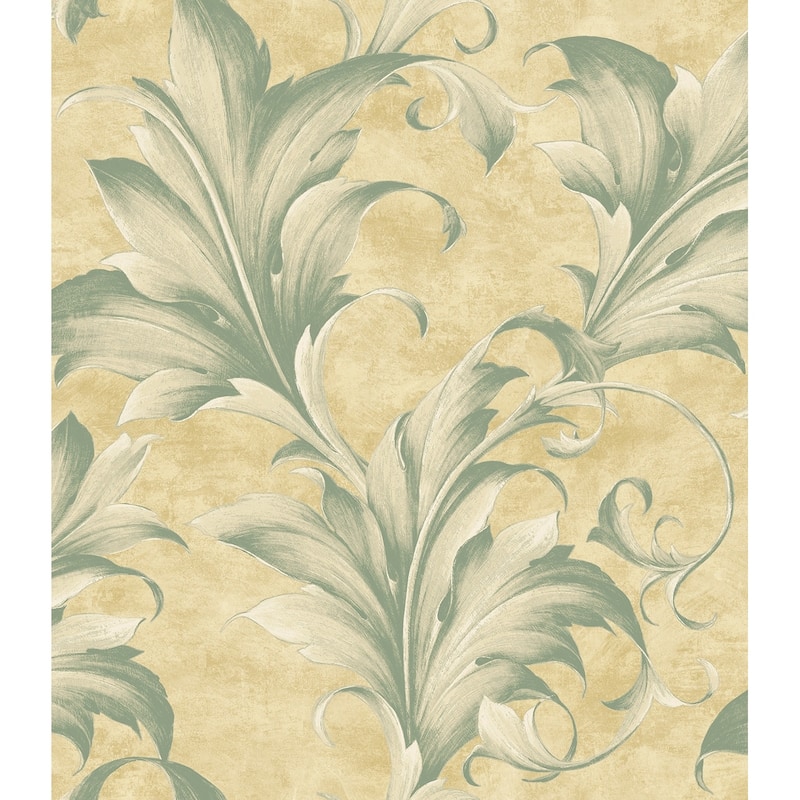 Seabrook Designs Haidee Acanthus Leaf Unpasted Wallpaper - 20.5 in. W x 33 ft. L - Metallic Khaki & Sea Green