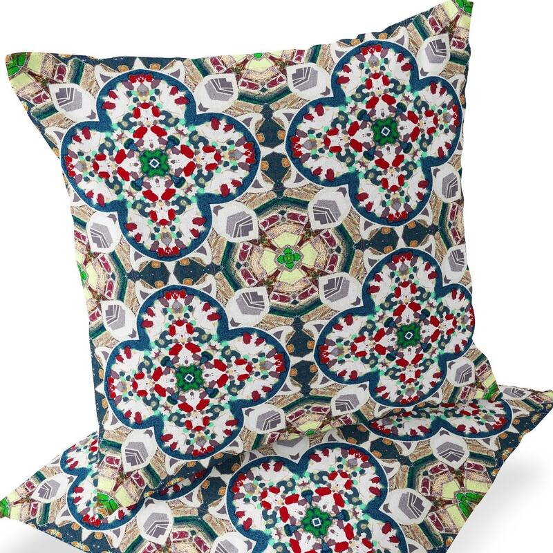 HomeRoots Set of Two 16" X 16" Green and White Blown Seam Floral Indoor Outdoor Throw Pillow - 16.00' X '16.00' X '5.00